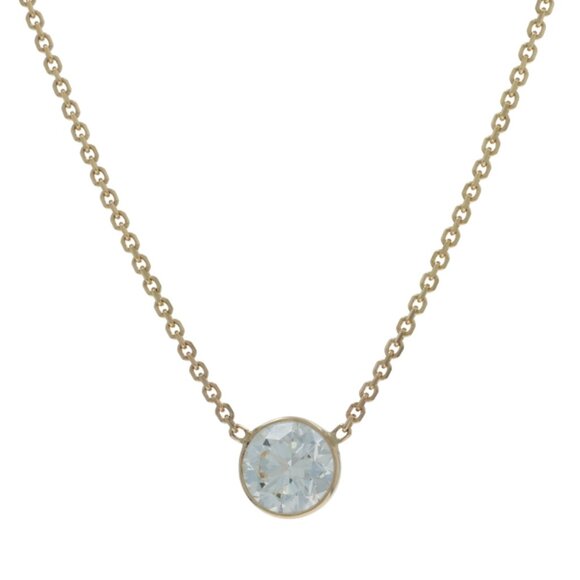 Yellow Gold Diamond Solitaire Pendant Necklace 18" 14k Round .70ct Adjustable - Picture 1 of 6